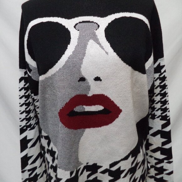 AKIRA Sunglasses Red Lips Lady mock neck knit sweater top Size Sz Medium Md M - Picture 4 of 16